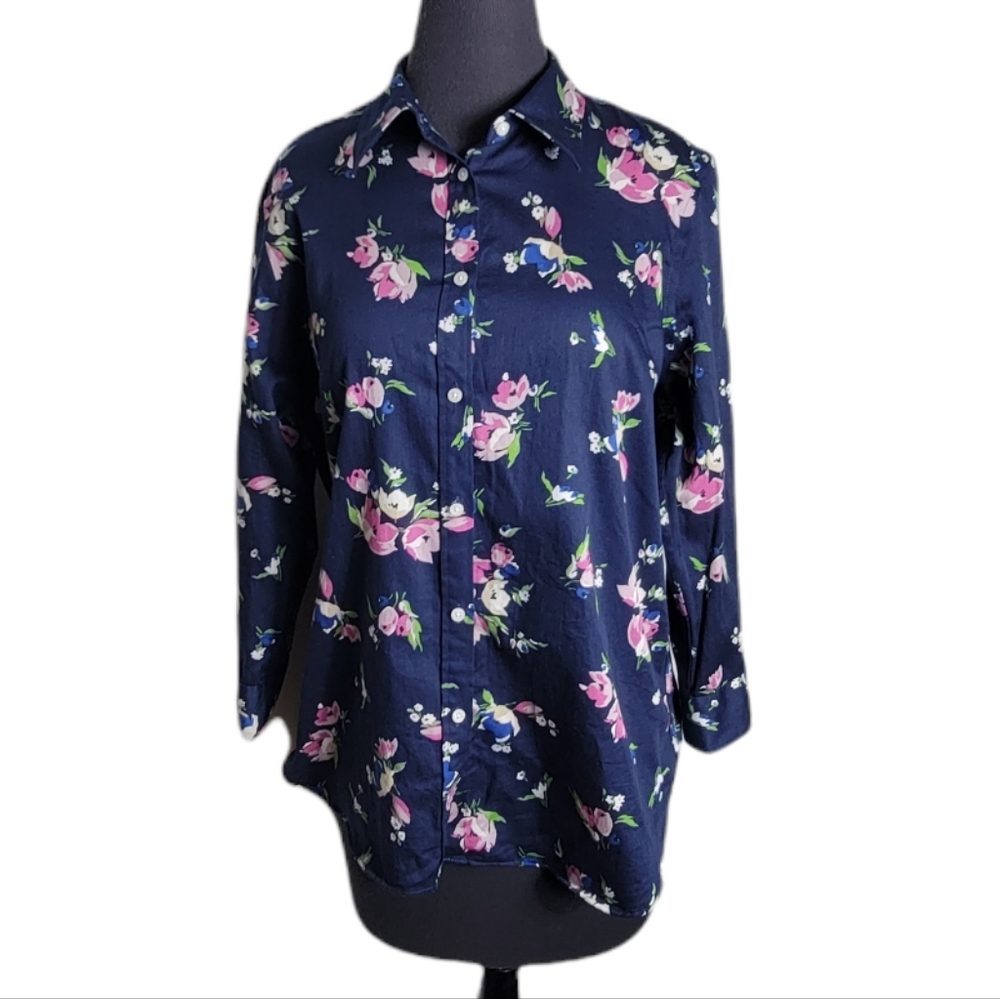 Chaps Button Down Long Sleeve Broadcloth Floral T… - image 1